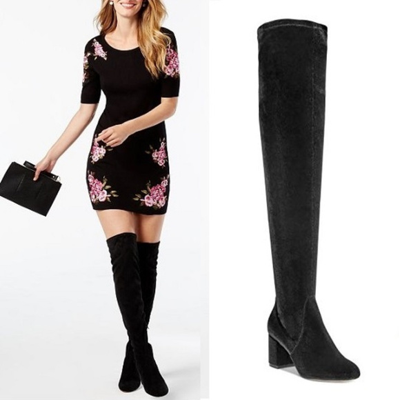 INC Black Velvet Stretch Over The Knee Boots - Picture 2 of 6